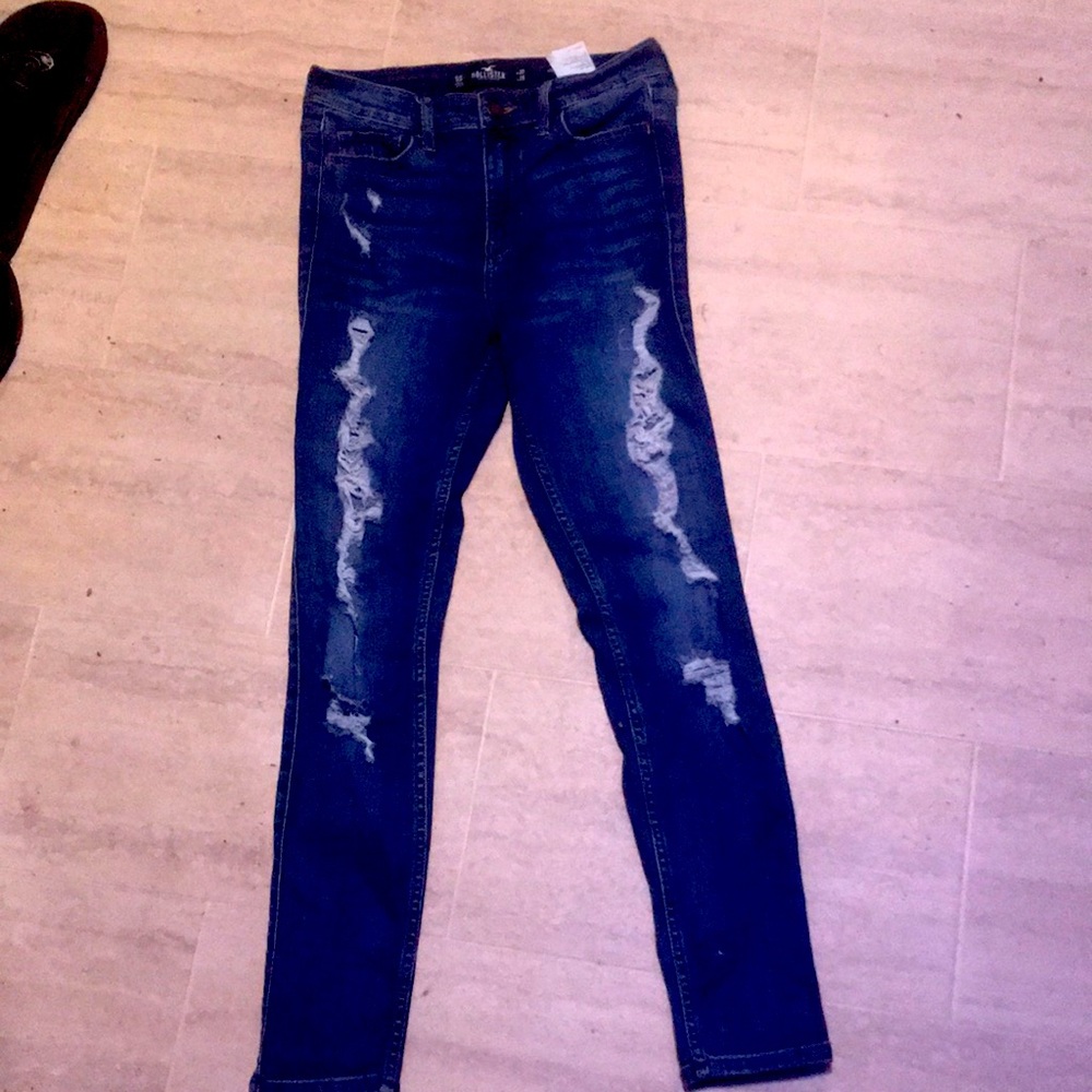 A pair of high rise hollister jeans -holy